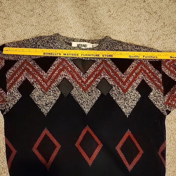 Vintage Gitano mens large grey diamond pattern sweater leather patch western y2k - Picture 15 of 16